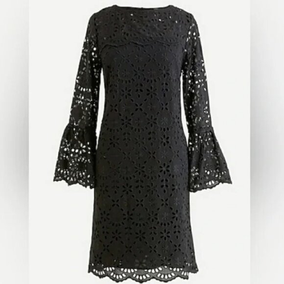 NWT, J. Crew Black Eyelet Dress Size 4P - Picture 1 of 4